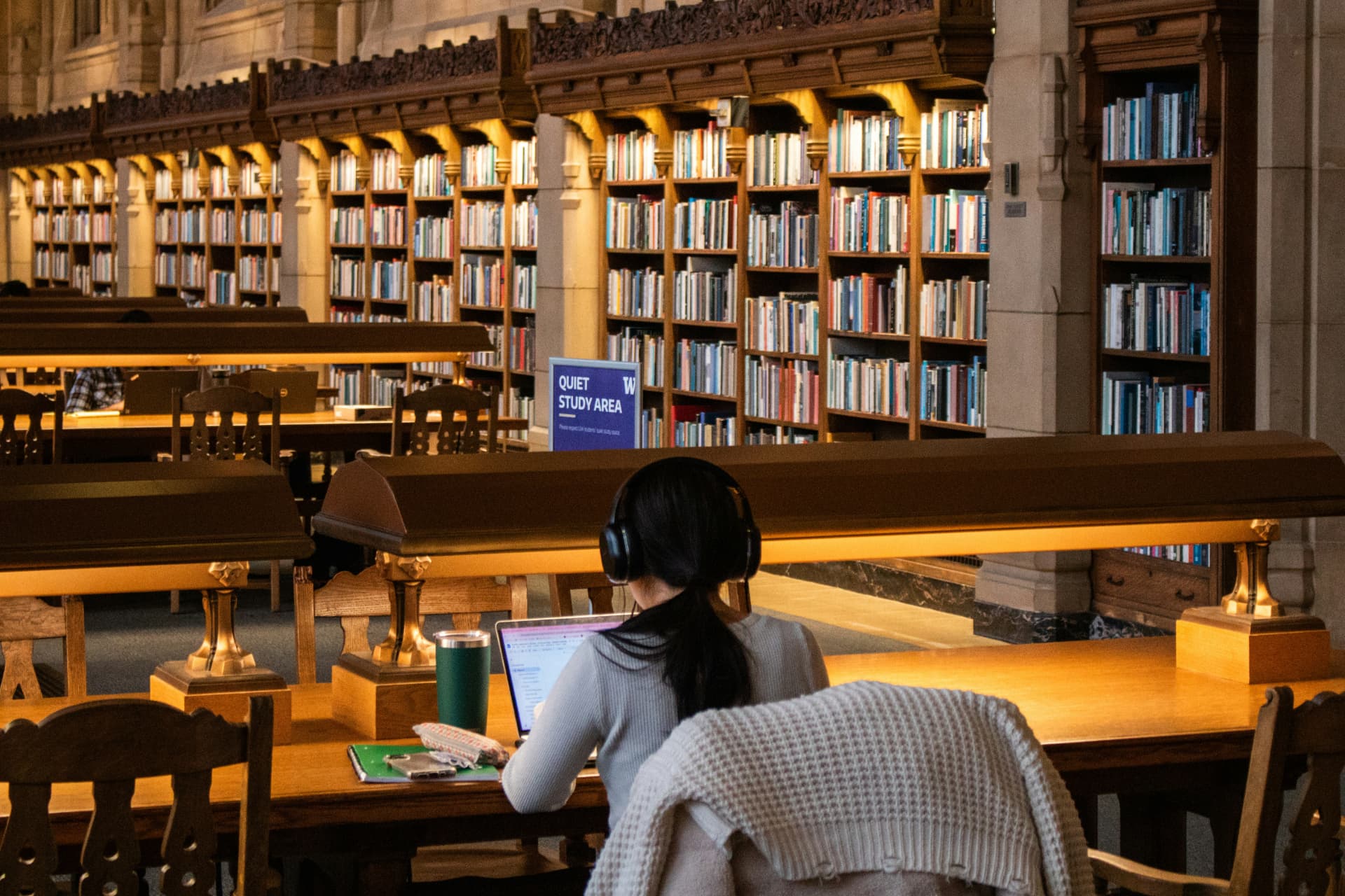 Student preparing for an exam in a university library